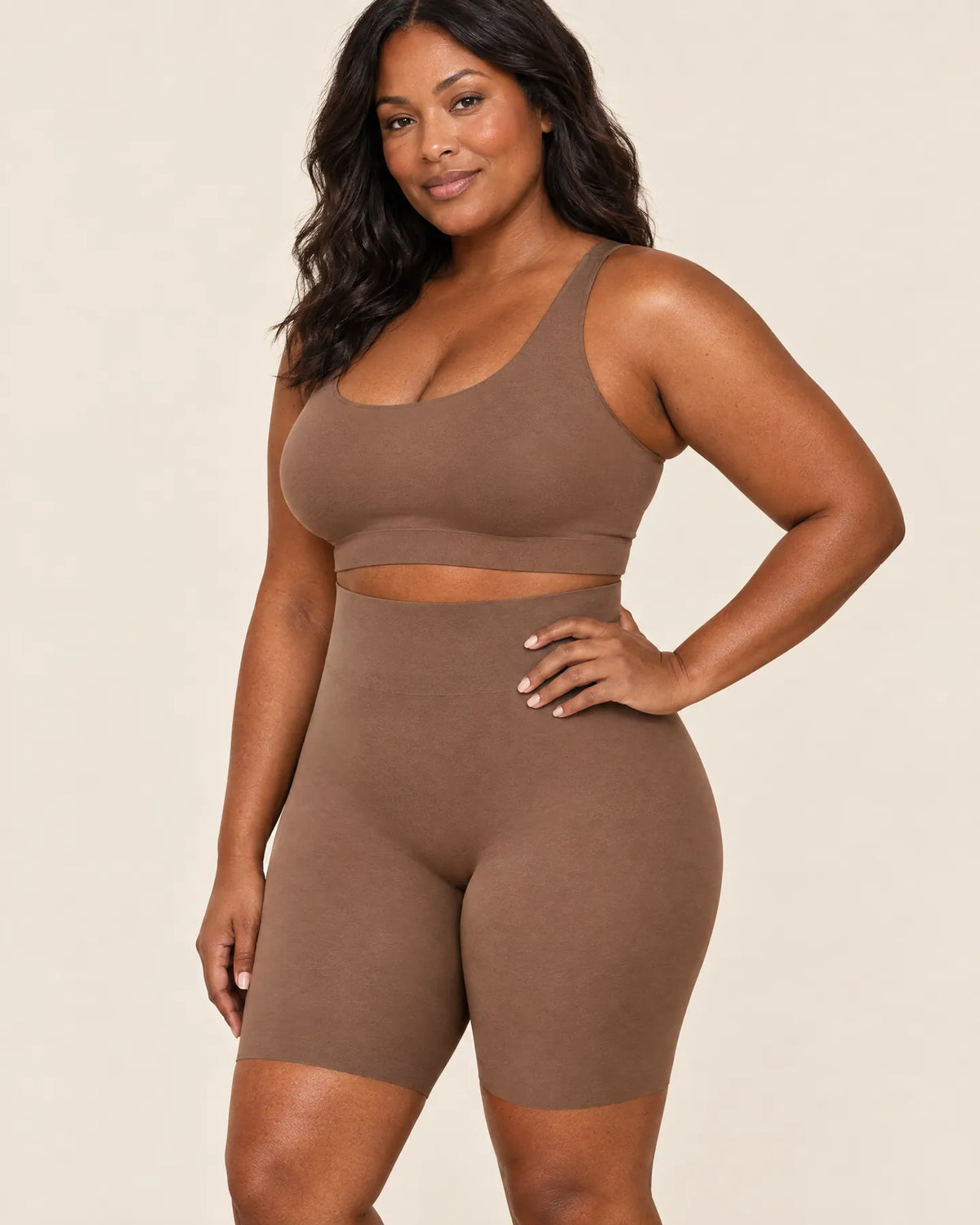 Slip short in brown, side view